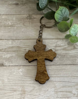 Wooden Cross Keychain